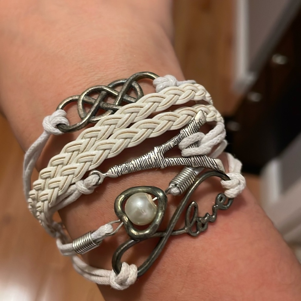 Multiple Bracelets in One, White and Silver Colored